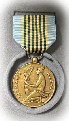 Boyd Myers's Airman's Medal on its ribbon, in its presentation case