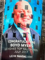 Nasdaq billboard in Times Square reading: Congratulations Boyd Myers, LGI Homes Top Salesperson, July 2017, LGIH Nasdaq Listed. Opens the full image.